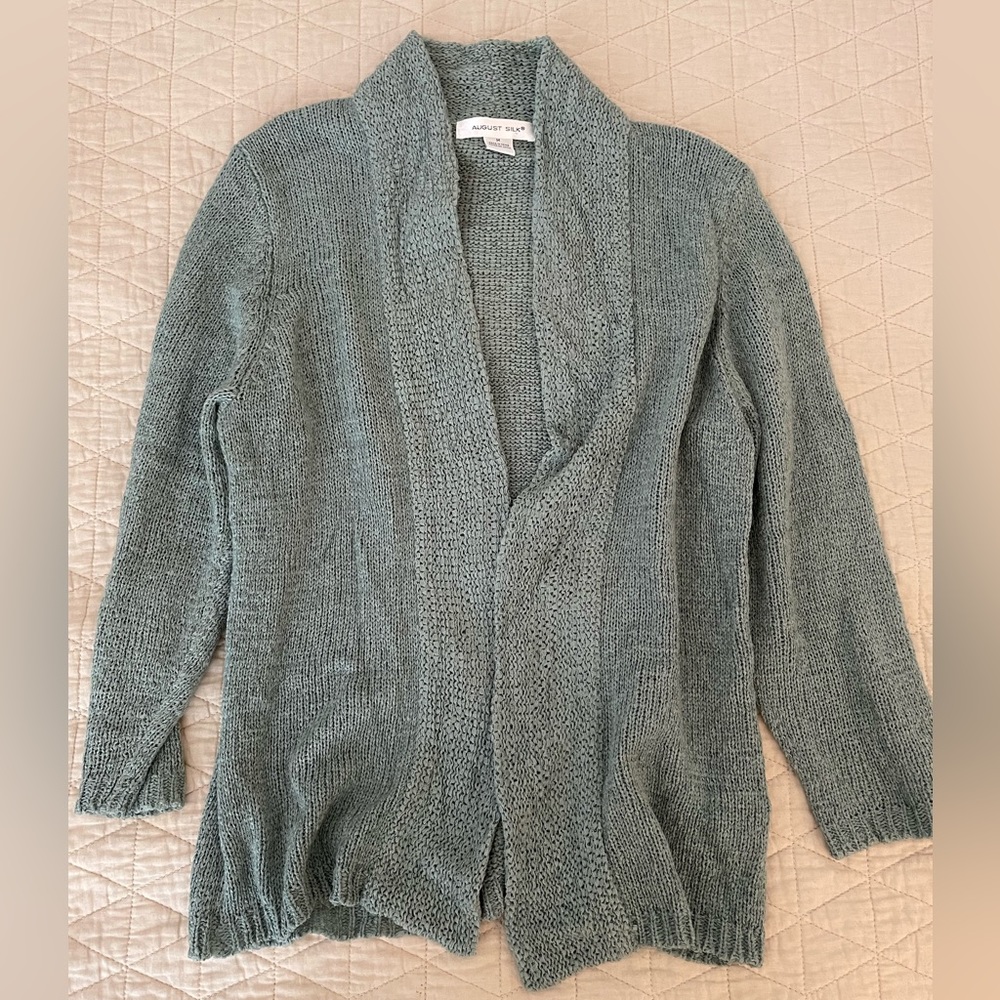 AUGUST SILK Rag Strip Knit Open Cardigan In Green Size M